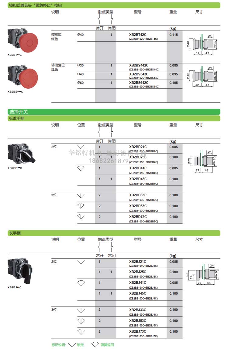 施耐德帶燈按鈕開關XB2BW33B1C平頭自復位按鈕指示燈代理商選型表